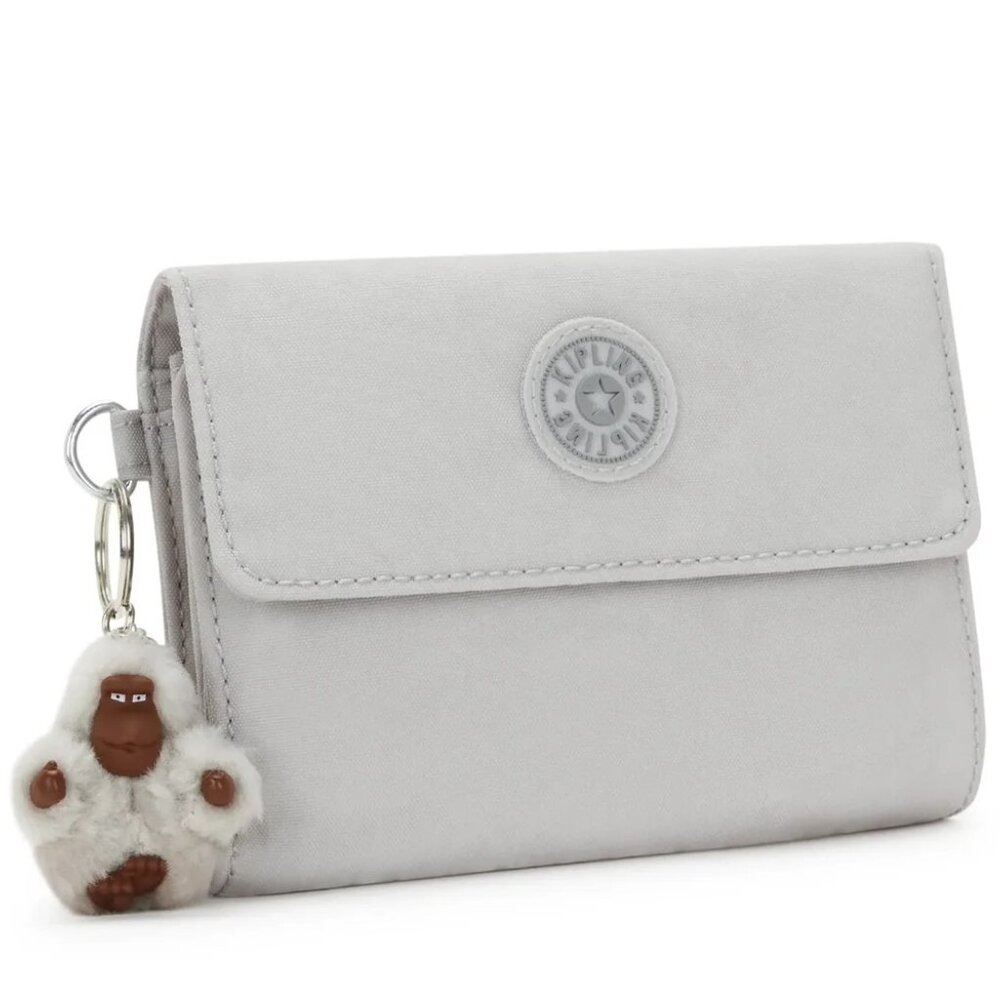 Kipling Pixi Bifold Wallet Snap Closure Card Slots Zip Pocket Cool Fog NWT